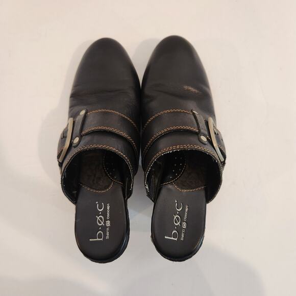 boc BORN CONCEPT Black Brown Leather Heeled Clog Buckle Detail Studded Womens 8 - Picture 8 of 12